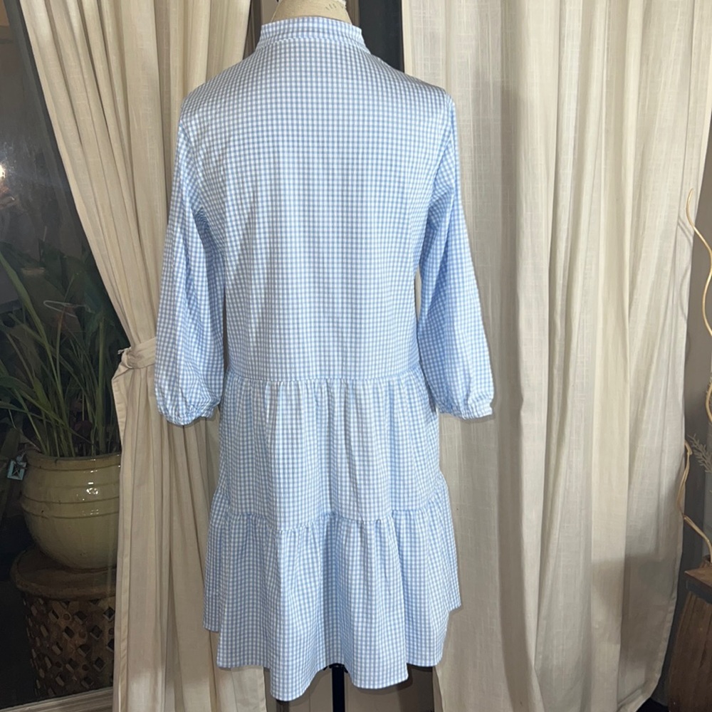 White & baby blue plaid prairie dress Dorothy style lightweight cool loose fit S - Picture 5 of 12